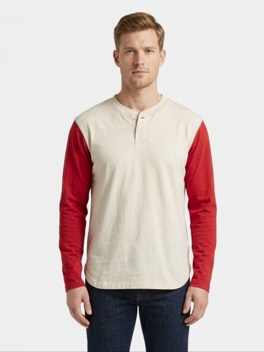 J Peterman Mens XL Vintage Two Tone Raglan Sleeve Baseball Thermal Henley Shirt